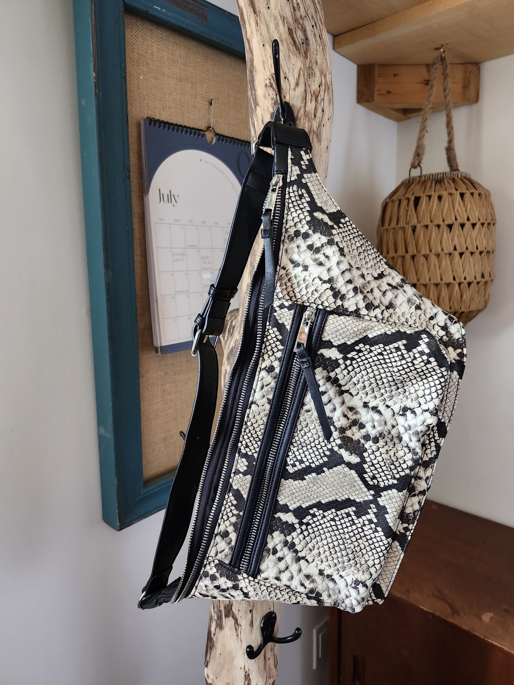Call It Spring Snake Print Crossbody Sling Bag in Black and Cream